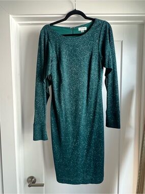 Calvin Klein Teal Metallic Long-Sleeve Sheath Dress